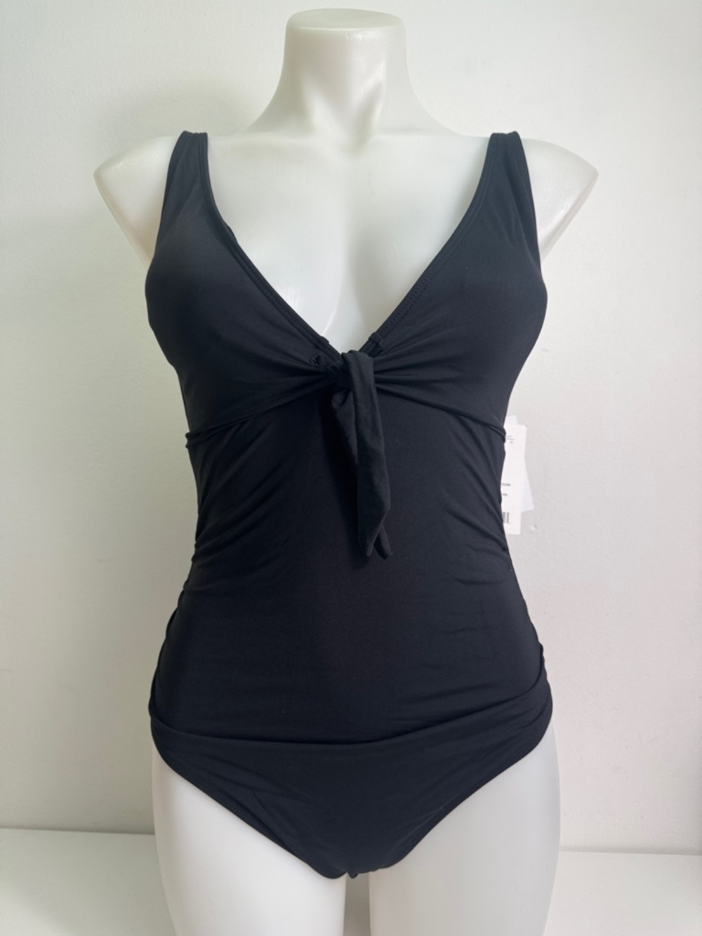 Nicole Miller Black One-Piece Swimsuit with Front Tie Sz M NWT
